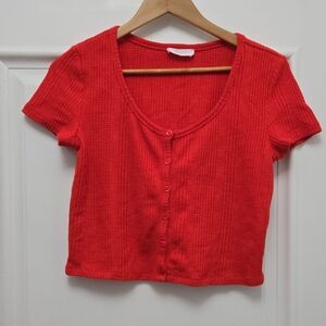 Red Button-Up Knit Top